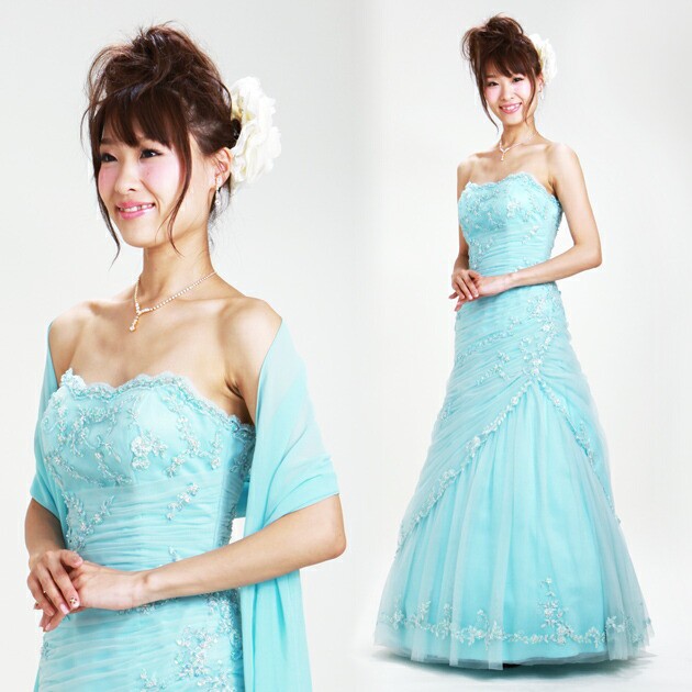 【二次会ドレスレンタル】【5号,9号 ブルー Aライン】結婚
