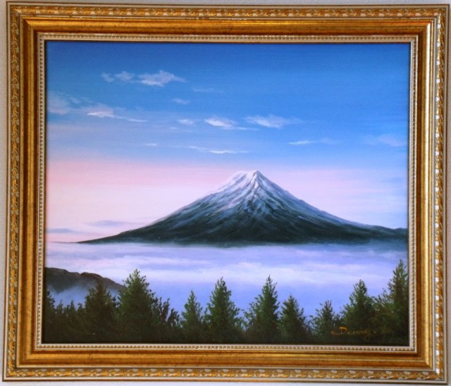 美術品・アンティーク・コレクション 油彩画 真筆保証 富士山と滝と