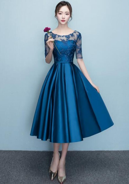 パーティードレス 結婚式 袖あり 二次会 ドレス ウェディングドレス ミモレ丈 二次会 花嫁 披露宴 お呼ばれ